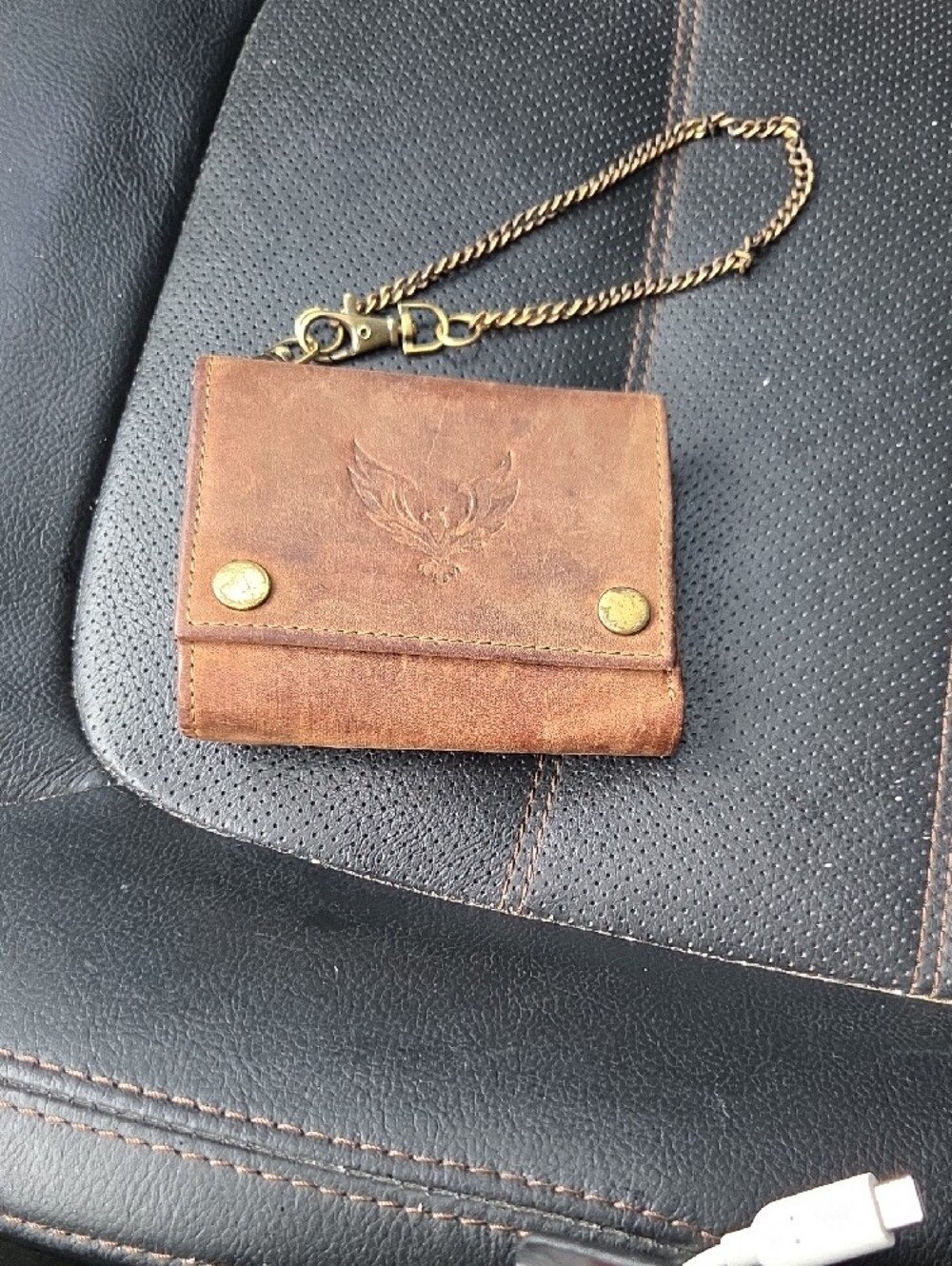 Men's Brown Leather Chain Wallet Card Holder - Picture 10 of 10
